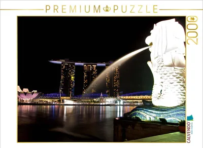 Produktbild von CALVENDO Puzzle Singapur Merlion an der Bucht 2000 Teile Puzzle quer | 2000 Teile Lege-Größe 90x67cm Foto-Puzzle für glückliche Stunden