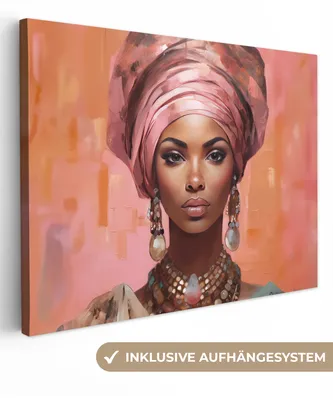 Obrázek produktu pro OneMillionCanvasses® - Plátna - Umění - Žena - Růžová - Šperky - Portrét, Nástěnné umění, Nástěnné dekorace Obrazy Obývací pokoj, 80x60cm