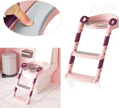 Produktbild von Jayseuw Toilettentrainer Lerntöpfchen mit Treppe Justierbarer für Kinder Töpfchen Toilettensitz Rutschfest Töpfchentrainer rosa