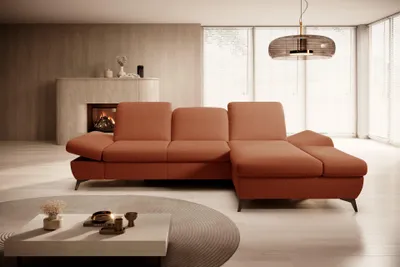 Produktbild von Masseno Ecksofa FELICE R-S mit Schlaffunktion L-Form, Sofa mit Bettkasten, Wohnzimmersofa, Couch, Soffa, Bettsofa, Couchgarnitur- Orange, MATANA 07