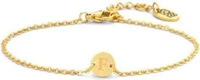 Produktbild von Geschenk für sie CO88 Collection Alphabet 8CB-90620 Stahlarmband mit Gliederkette – 1,5 mm – runder Anhänger mit dem Buchstaben F – 7 mm – 19,5 cm – goldfarben