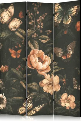 Obrázek produktu pro Jednostranný paraván Květiny 135x172 cm 3-dílný zelený