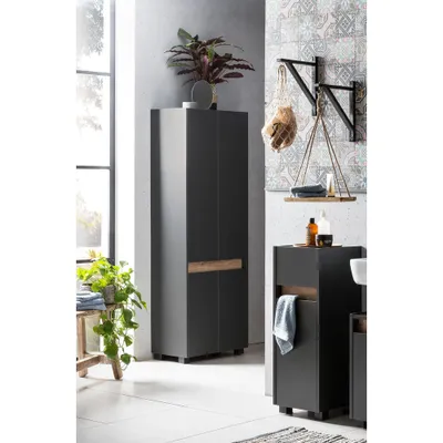 Produktbild von Badschrank Set CORATO-80 in anthrazit mit Absetzungen in Wildeiche Nb.