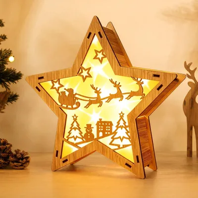 LED-Holzstern Weihnachtsdeko, 1 Stück, Innenbeleuchtung