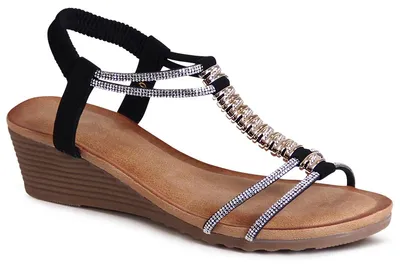 Produktbild von topschuhe24 3038 Damen Keilabsatz Sandalen Glitzer Sandaletten , Farbe:Schwarz, Größe:36 EU