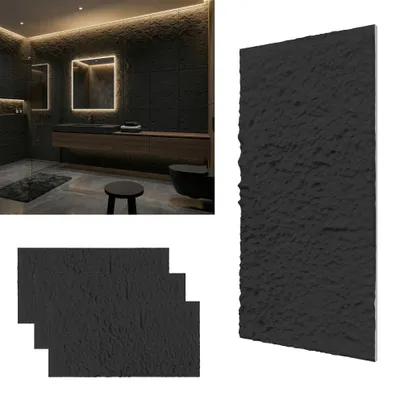 Image de Panneaux muraux 3D XINZI aspect pierre, panneaux muraux, revêtement mural enPolyuréthanepour intérieurs, cafés, lot de 3 (épaisseur des panneaux : 3 cm), modèle A noir graphite
