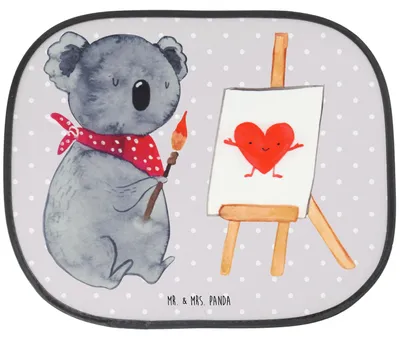 Produktbild von Mr. & Mrs. Panda Sonnenschutz Auto Koala Künstler - Grau Pastell - Geschenk, Liebe, autofenster, Liebesgeschenk, Zeichnen, Fürs, Sonnenblende, Gefühle