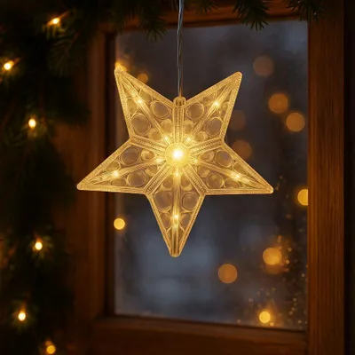 LED-Sterren mit Linsenreflexion, 2 Stück, warmweiß, Timer, 14,6 cm