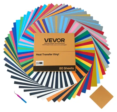 Produktbild von VEVOR Wärmeübertragungsfolie, 50er Pack, 304,8 x 304,8 mm, Verschiedene Farben HTV Bügelfolie Bundle, Einfach zu Schneiden und Entgittern, mit Zubehör, Kompatibel mit Schneidemaschinen, für Verschiedene Materialien, T-Shirts, Glänzendes Multicolor (80 Stück), 304,8x304,8 mm-a