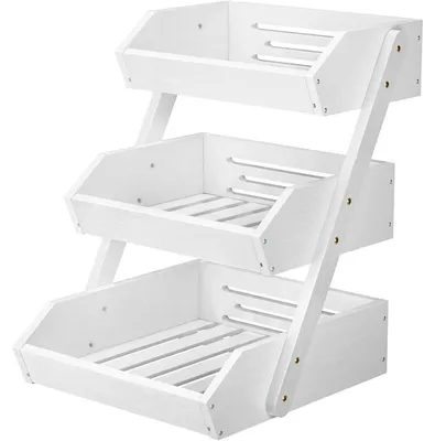 Immagine prodotto di Cesto portafruutta in bambù, 3 ripiani, bianco. Ideale per conservare frutta, verdura e torte