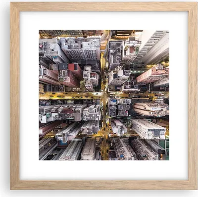 Produktbild von Gerahmtes Poster - Rahmen in heller Eiche - Metropole Luftaufnahmen Straße - 30x30 cm - Wand Bild - Wanddeko - Wandbilder - Kunstposter - Wandposter - Bilderrahmen - Bilder - P2NAC30x30-4507