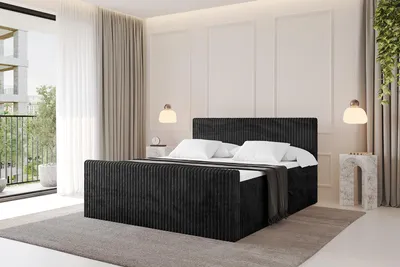 Produktbild von ALTDECOR Boxspringbett mit Fußteil - TOLO-Z 140x200 Cord - Schwarz - Komplett-Set mit Bonell-Federkernmatratze und Topper, Polsterbett mit H3 Matratze und Bettkästen, Lattenrost, Bett mit Stauraum, Doppelbett, Boxbett