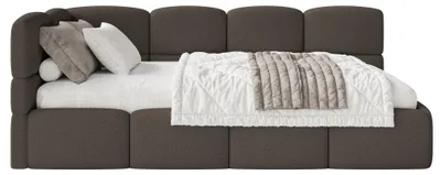 Produktbild von Selsey Cloudy – Jugendbett 90x200 cm, linksseitig mit Bouclé-Bezug, Braun