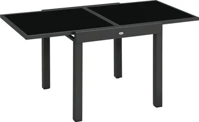 Image de Outsunny Table extensible de jardin grande taille dim. dépliées 160 x 80 x 75 cm foncé plateau verre trempé noir aluminium gris