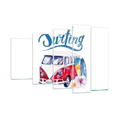 Produktbild von Bilder auf glas - Aquarell Surfbrett Palme Bäume - 150x100cm - Glasbilder - Wandbilder - Kunstdruck - zum Aufhängen bereit - Wanddekoration aus Glas - Glas Bilder - Wandbild auf Glas - GEG150x100-3112