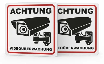 Image de Lot de 2 panneaux Mucola « Attention, vidéosurveillance » 15 x 15 cm – Panneau en plastique résistant aux intempéries, panneau d'information pour entreprises et bâtiments, résistant aux UV, pour l'intérieur et l'extérieur