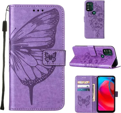 Produktbild von Moto G Stylus 5G 2021 Hülle, Schmetterling Prägung Flip Leder Kartenfächer Schutzhülle Ledertasche mit Ständer für Motorola Moto G Stylus 5G 2021 Violett