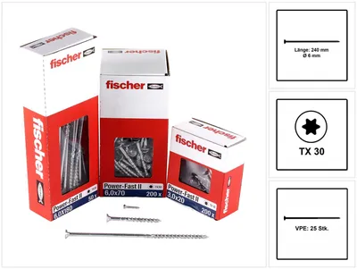 Zdjęcie produktu dla Fischer 670468, Śruba, Metal, Drewno, Ogólna użyteczność, Gwint częściowy, Płaska głowa