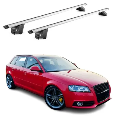Imagen del producto de Soportes básicos para portaequipajes, compatibles con Audi A3 Sportback 8P 8V, modelos de 2004 a 2020, con capacidad de 100 kg, fabricados en aluminio, color plateado, con certificación ABE, Imagen generada por IA