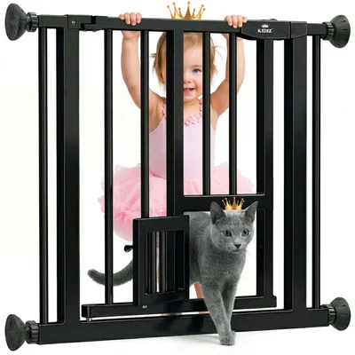 Produktbild von KIDIZ® Absperrgitter zum Klemmen mit Katzenklappe, Türschutzgitter, Autoclose Kinder Treppengitter ohne Bohren | 90° Stopp Schutz, schwenkbar, Treppenschutzgitter