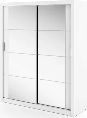 Produktbild von Furniture24 Schwebetürenschrank Kleiderschrank AR-03 ARTI Garderobenschrank Schrank Schiebetür Schiebeschrank mit Spiegel, 2 Kleiderstangen, 5 Einlegeboden Weiß Matt, 180 cm breit