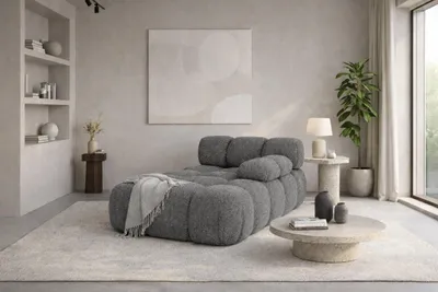 Image de chaise longue modulable, tissu bouclé Abriamo, gris foncé, version droite, Selia