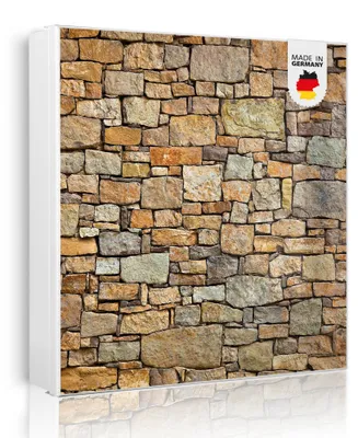 Produktbild von banjado Schlüsselkasten aus Metall, 30x30cm groß mit 32 Haken, als Magnettafel nutzbar, Korpus weiß, Anschlag links, Bruchsteinmauer [SKGW2 12137]