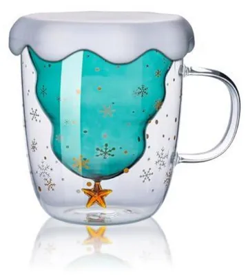 Productafbeelding van Dubbelwandige kerstbekers, 300 ml, transparant, kerstboommotief