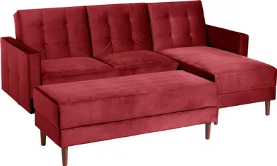Produktbild von Max Winzer Funktionssofa mit Hocker Easy Relax - Samtvelours rot - Maße: 222 x 144 x 92 cm