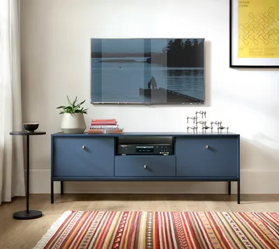 Image de Meuble TV bas, 153 cm, bleu marine, 2 portes, 77132487