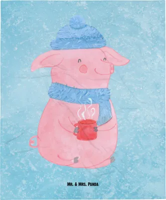 Produktbild von Mr. & Mrs. Panda Decke Schweinchen Glühwein - Eisblau - Geschenk, Weihnachten, Plaid, Weihnachtsmarkt, Tagesdecke, Betrunken, Bettdecke, Bettüberwurf, Spruch, Warme