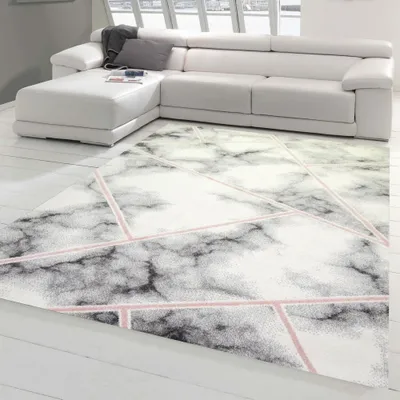 Immagine prodotto di Tappeto di design per il soggiorno, motivo marmo in rosa crema Dimensioni - 120 x 170 cm