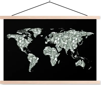 Produktbild von MuchoWow® Textilposter Weltkarte - Blätter - Natur 60x40 cm mit holzfarbenen Rahmen - Bilder