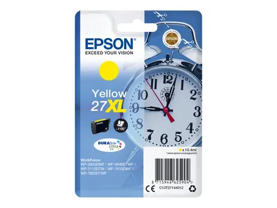 Produktbild von Epson Alarm clock Singlepack Yellow 27XL DURABrite Ultra Ink, High (L) Yield, Gelb, Tinte auf Pigmentbasis, 10,4 ml, 1 Stück(e), Einzelpackung