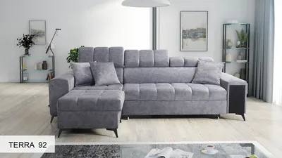 Produktbild von 3-Sitzer Wohnzimmer Sofa GREKO I MINI Grau Stoff TERRA 92 Ottomane Links IM SOFA