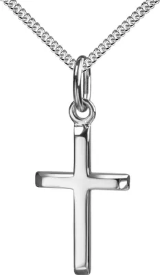 Produktbild von Kleiner Kreuz Anhänger 585 Weißgold hochglanz Damen und Kinder. Mit Kette 70 cm
