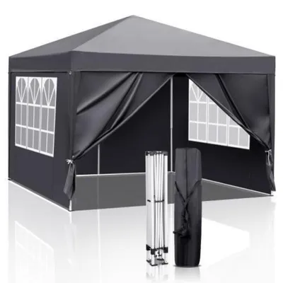 Obrázok produktu pre Pavilón, 3 x 3 metre, vodotesný, s UV ochranou 50+, s 4 bočnými panelmi, farba: tmavosivá