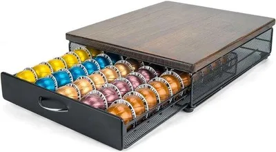 Produktbild von Famanu Kaffeekapsel Halter Metall und Holz - Organizer für 50 Pods