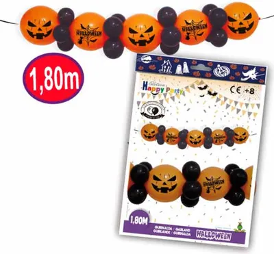 Zdjęcie produktu dla Dyniowa girlanda z balonami Dekoracja na Halloween pomarańczowo-czarna 1.8m -