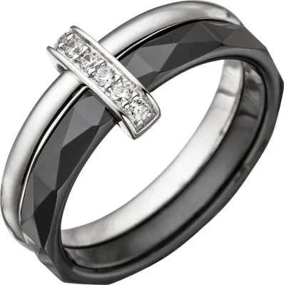 Produktbild von Ring Damenring aus Keramik schwarz & 925 Silber mit Zirkonia weiß Fingerring Innenumfang 64mm  Ø20.4mm