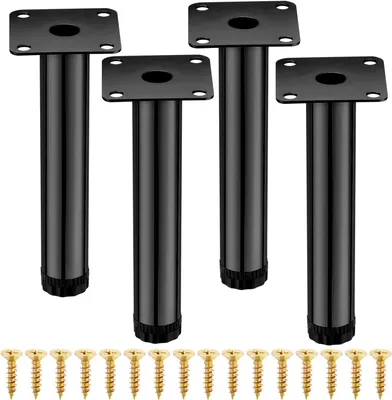 Produktbild von 4 Möbelbeine, 18 cm verstellbare Möbelfüße aus Metall für Sofa, Bett und Schrank (Schwarz)