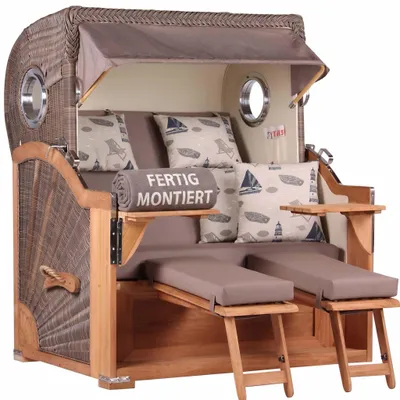 Produktbild von Strandkorb Baltikum Teak PE Grey 2,5 Sitzer Volllieger mit Bullaugen
