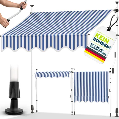 Immagine prodotto di tillvex tenda da sole per balcone 250 cm blu/bianco braccio pieghevole tenda da sole a morsetto tenda da sole per balcone senza foratura