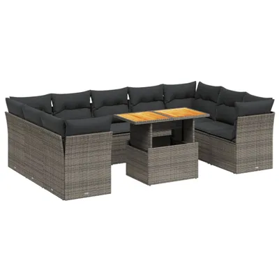 Immagine prodotto di vidaXL Set di divani da giardino da 10 pezzi con cuscini in polirattan grigio