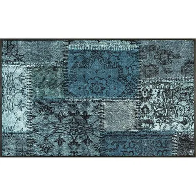 Produktbild von Kleen-Tex Vintage Patches Teppichläufer türkis - Waschbarer Türvorleger mit Design Kleen-Tex Vintage Patches Teppichläufer türkis - Waschbarer Türvorleger mit Design