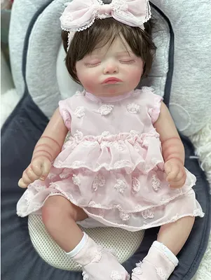 Image de 45 cm bébé dormant Rosalie, poupée reborn, nouveau-né, corps en tissu/silicone, réaliste, doux, avec cheveux enracinés à la main