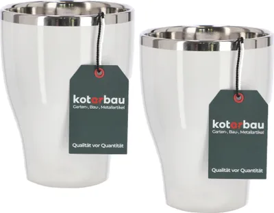 Produktbild von KOTARBAU® 2er Set Runder Blumentopf Hoch Keramik Weiß Silber ⌀ 13 cm Pflanztopf