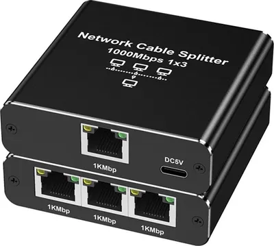 Immagine prodotto di INF RJ45 Gigabit Ethernet Splitter 1 a 3 Porte - Adattatore Espansione Rete Nero