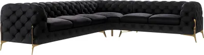 Produktbild von S-STYLE MÖBEL - Chesterfield Ecksofa Nova mit Goldene Metall Füßen aus Schwarz Samtstoff -  Ottomane rechts, B/T/H: 323 cm/ 264 cm/ 75 cm