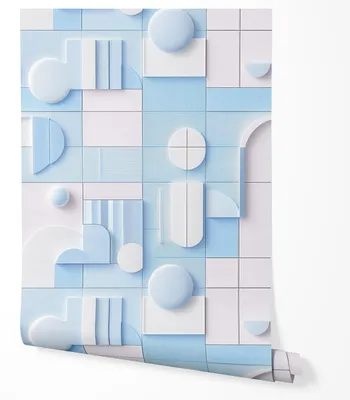 Produktbild von Selbstklebende Tapete Möbelfolie 3D Geometrisch Blau Weiß Modernes Design Abstrakte Formen Minimalistisch Wandtapete Küche Wohnzimmer Flur Schlafzimmer 5m x 0,5m